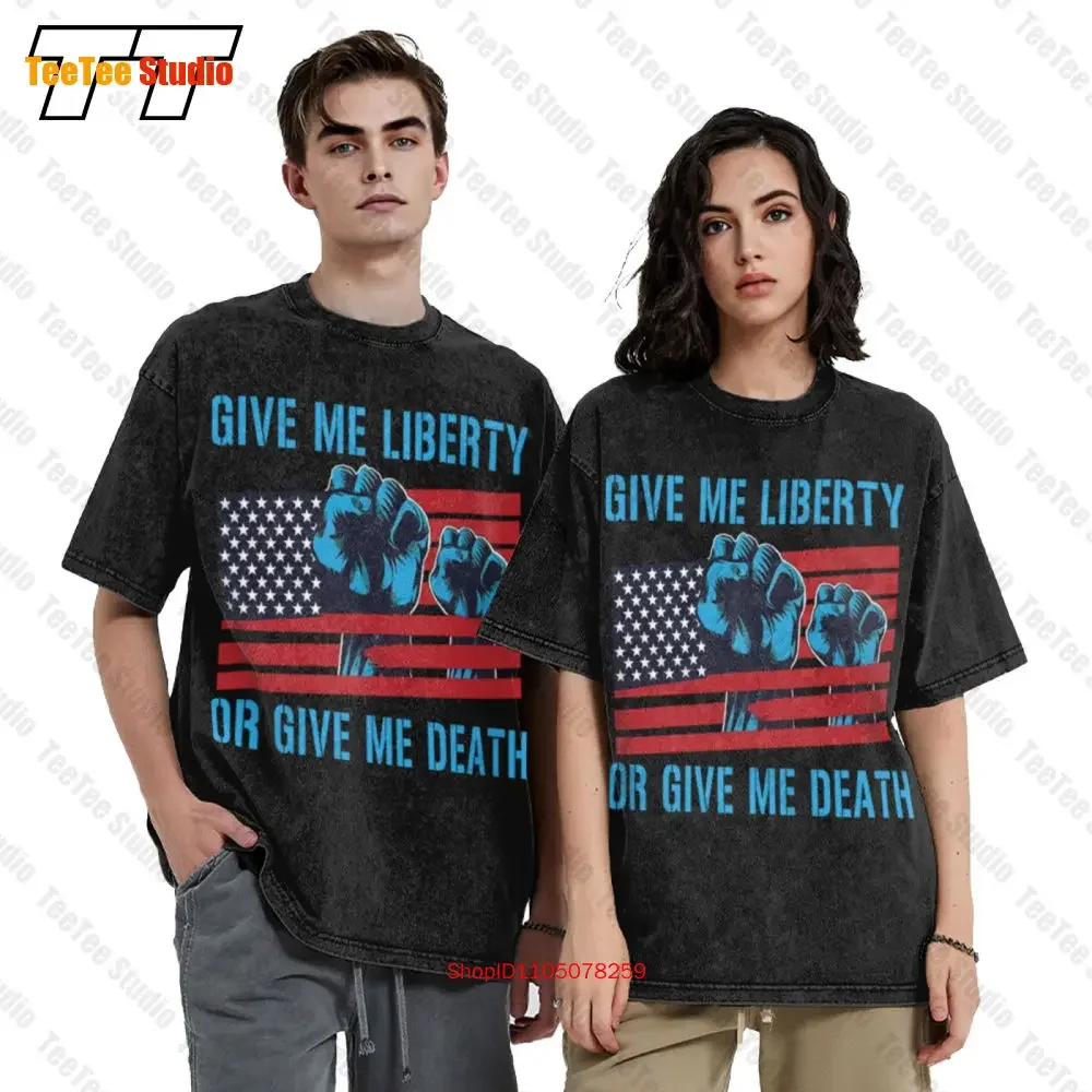 Give Me Liberty Or Give Me Death Patriotic Anti Lockdown Usa Flag Vintage Oversized T-Shirt R1WB