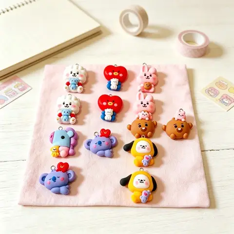 100pcs BT21 Resin Cartoon Charm DIY Accessories Craft Supplies For Jewelry Making Earring Necklace Bracelet Pendant Phone Decro