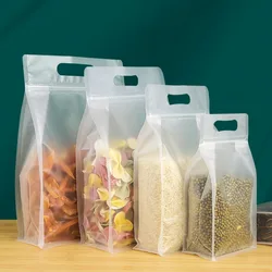 50pcs Food Packaging Ziplock Bags Frosted Transparent with Handle Stand Up Sealed for Candy Nuts Storage Reusable Zip Lock Pouch