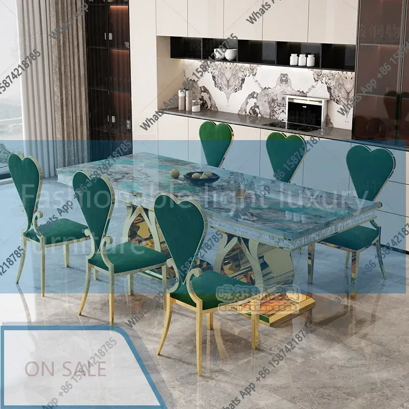 k-Mn Light Luxury Marble Dining Table Rectangular Stainless Steel Rock Slab ,Only Table, No Chairs, Not Including Chair,