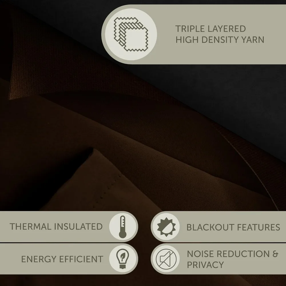 Thermal Insulated Blackout Curtains with Metal Grommets, 180 x 108, Chocolate Brown, Single Panel, Energy Efficient Window Treat