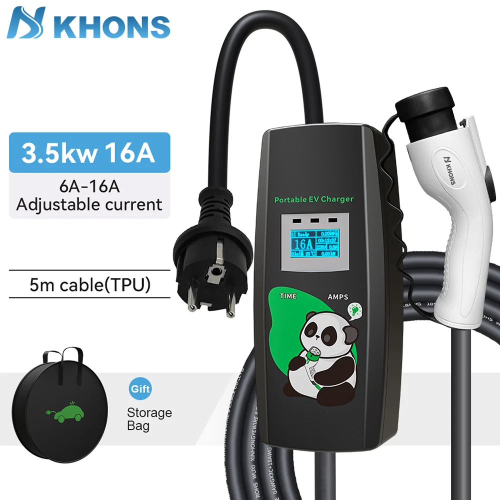 Khons 3.5KW  EV Portable Charger GBT Plug Connector 16A EV Wallbox Charging Station for Electric Vehicle 5m TPU Cable