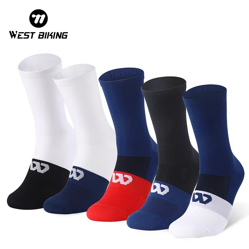 

WEST BIKING Professional Cycling Socks Sport Breathable Color Block Non-Slip Compression Long Socks for MTB Bike & Football