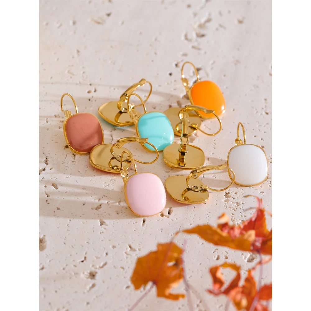 Yhpup Joyful Candy Multicolor Enamel Square Hoop Earrings 18K Golden Plated Stainless Steel Spring Summer Jewelry Waterproof image 5