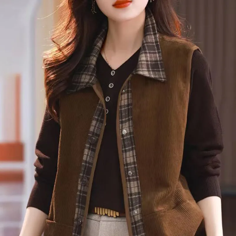 

2025 Fashion Corduroy Vest Female New Spring Autumn Women's Waistcoat Single Breasted Casual Loose Retro Art Vest Jacket