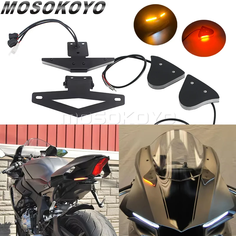 

For Yamaha YZF R1 2015-2019 YZF-R1 Number License Plate Holder Rear Tail Tidy Fender Eliminator Kit LED Front Turn Signals Light