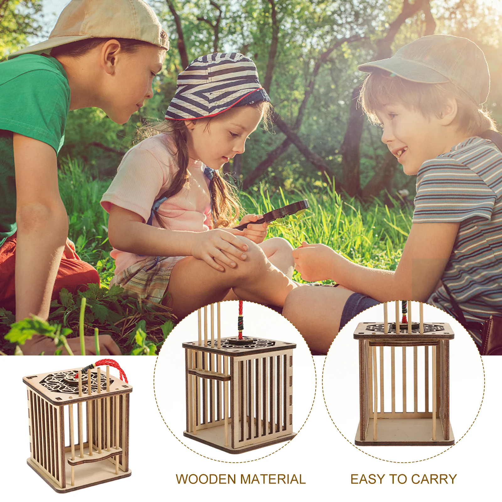 

Cage Wooden Insect Cage Small Pet Breeding Habitat Enclosure Lightweight Portable Storage Container Kids
