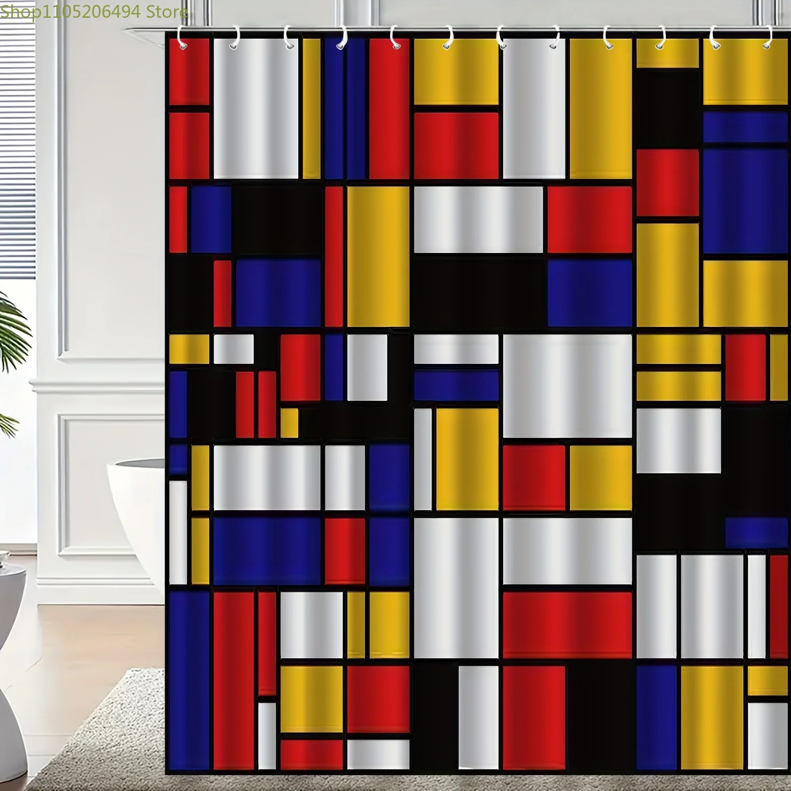 

1 шт. занавеска для душа с геометрическим узором и принтом, подходит для домашнего декора ванной комнаты, простая установка с 12 крючками из полиэфирной ткани