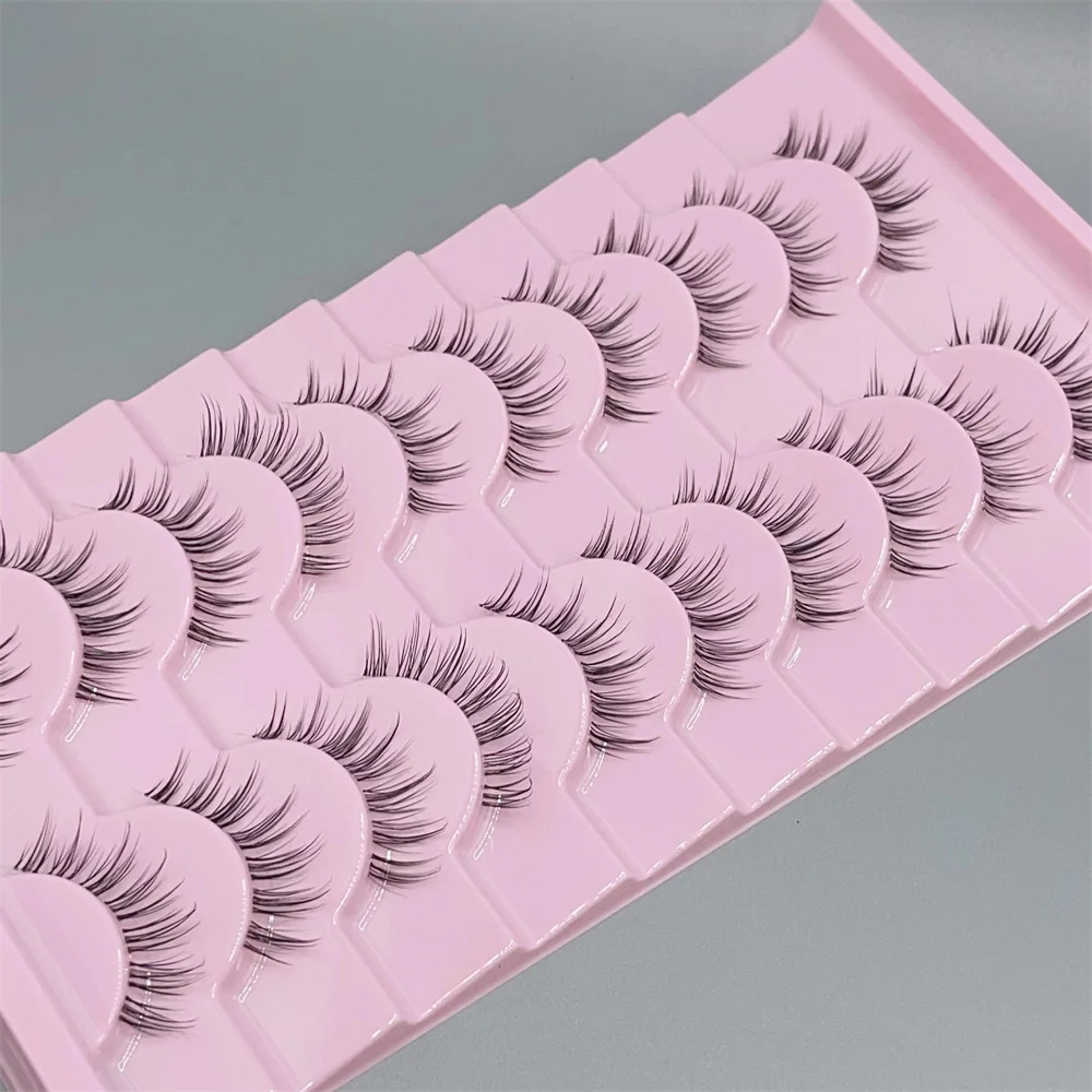 10 pairs Natural Look 3D False Eyelashes with Soft, Thick 14mm Lashes and Clear Band