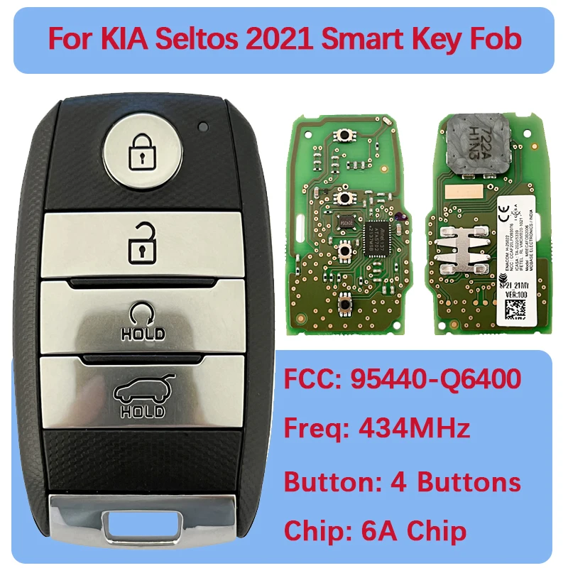 

CN051164 Original Smart Key Keyless Go Remote 6A Chip 433Mhz FCC 95440-Q6400 HY22 Uncut Blade For KIA Seltos 2021