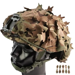 Tactical 3D Laser Cut Leaf Shape Helmet Cover Airsoft FAST Helmet Camouflage Drawstring Cloth Cover Outdoor Hunting Accessories