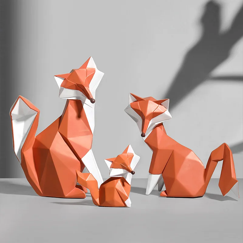 Nordic Modern Animal Resin Craft Abstract Geometric Orange Fox Figurka Statuetka Ozdoba na biurko Kreatywna dekoracja biura i domu