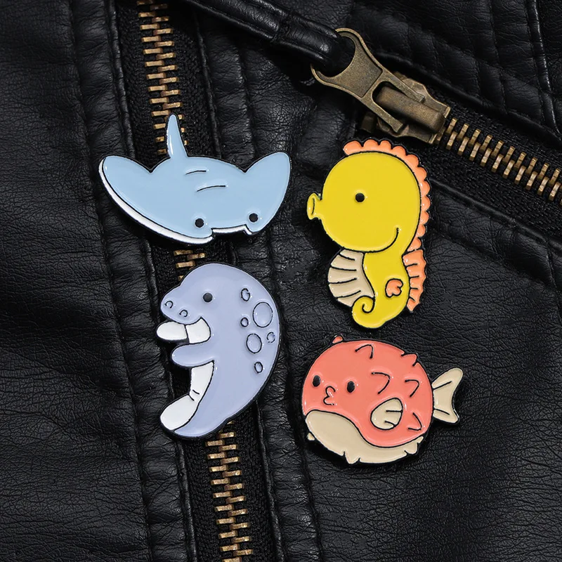 Ocean Animals Enamel Pins Custom Whale Shark Otter Pufferfish Axolotl Sea Lion Brooch Lapel Badges Jewelry Gift for Kids Friends