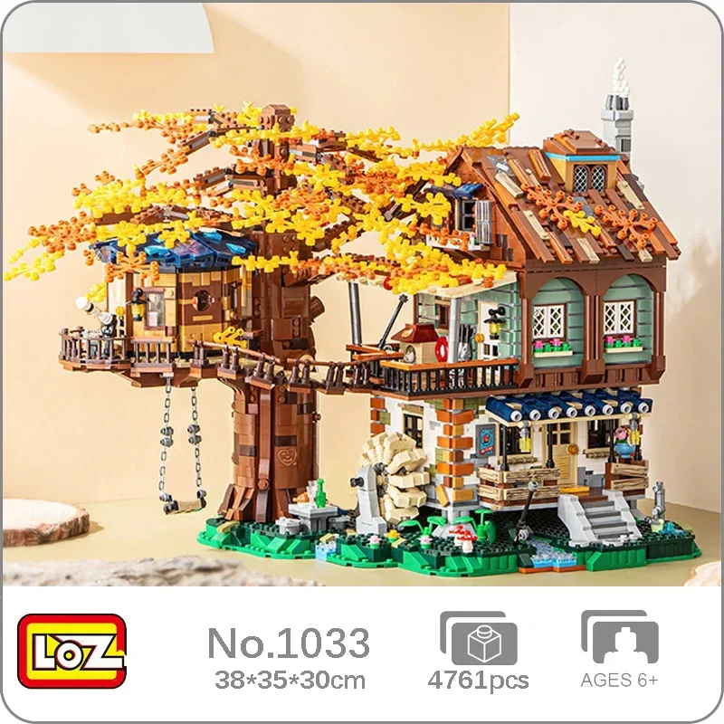 

LOZ 1033 World Architecture 2-in-1 Forest Tree House Cabin Garden Waterwheel Swing Model Mini Blocks Bricks Building Toy No Box