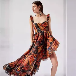 Floral Print Midi Long Dress Summer Women Sleeveless Vest Tank Chiffon Dresses Ladies