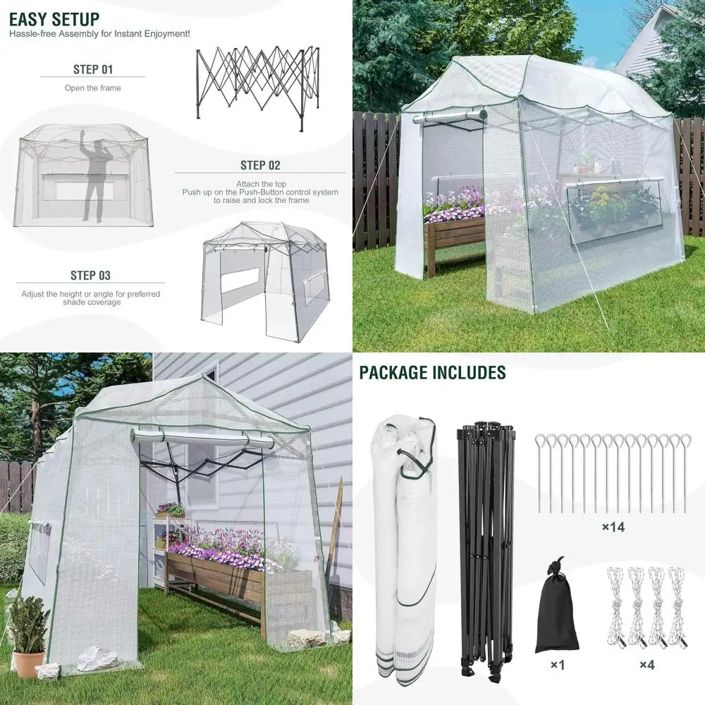 

Portable Walk-in Greenhouse for Outdoor and Indoor Gardening with Zippered Doors, Ventilation Windows, and Durable PE Cover