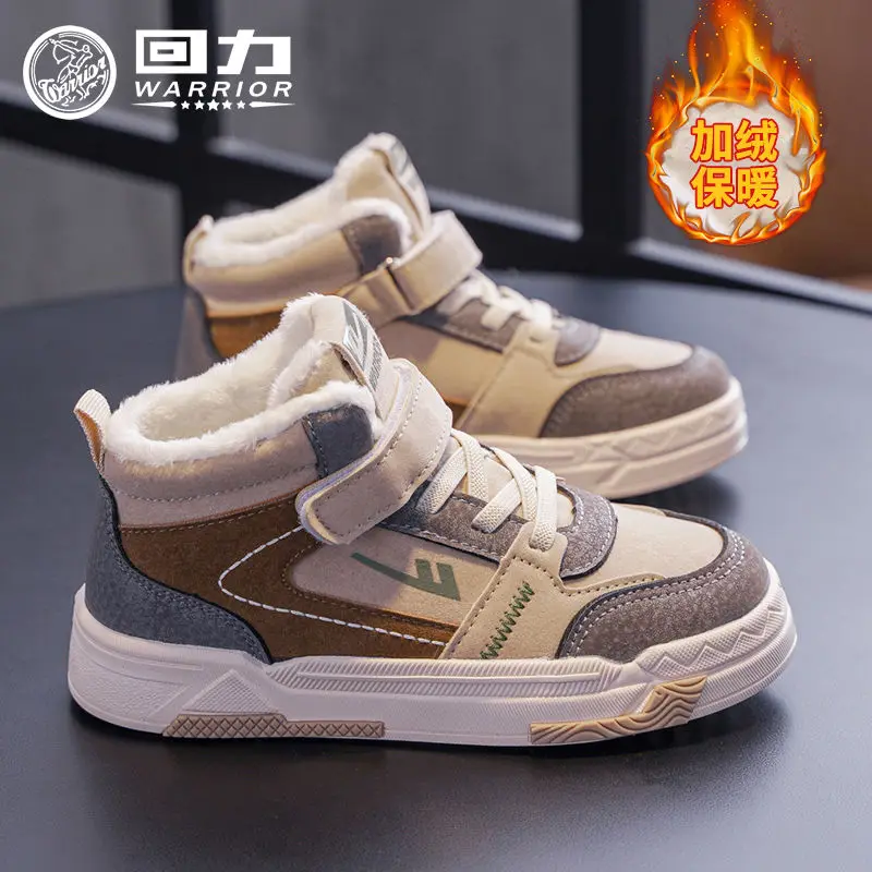 

Детская обувь Warrior, зимняя хлопковая обувь для мальчиков, новинка 2025 года, модная плюшевая нескользящая спортивная обувь с высоким берцем для девочек
