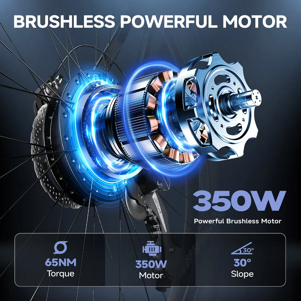 350W Motor Adult Electric Bicycle 65 Torque Electric Mountain Bike 26" Tire, 20MPH 36V10.4AH Mountain & Road Ebike image 4