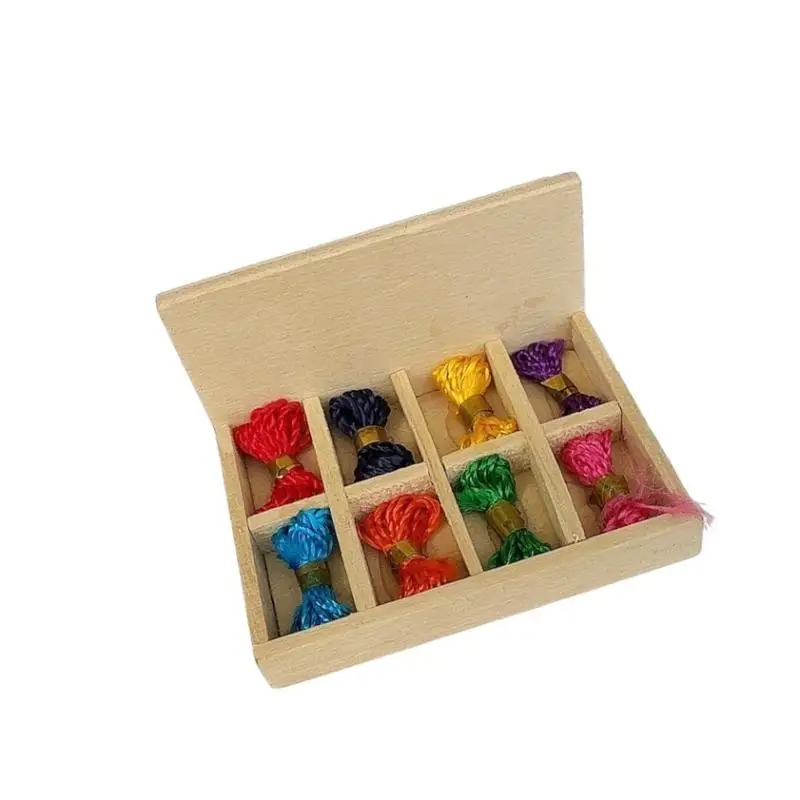 

1/12 Dollhouse Vintage Wooden Sewing Box Model Dollhouse Simulation Sewing Scene Decoration Dolls House Pretend Play Toy