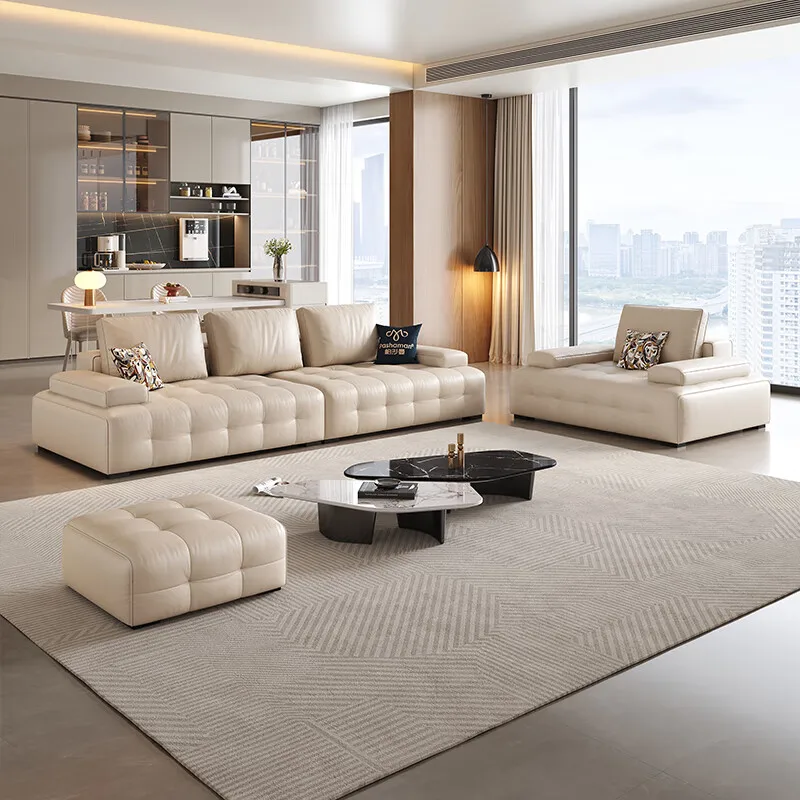 

Wholesale Genuine Cowhide Luxury Sofas Set Italian Genuine Leather Sofa White Color House Sofa