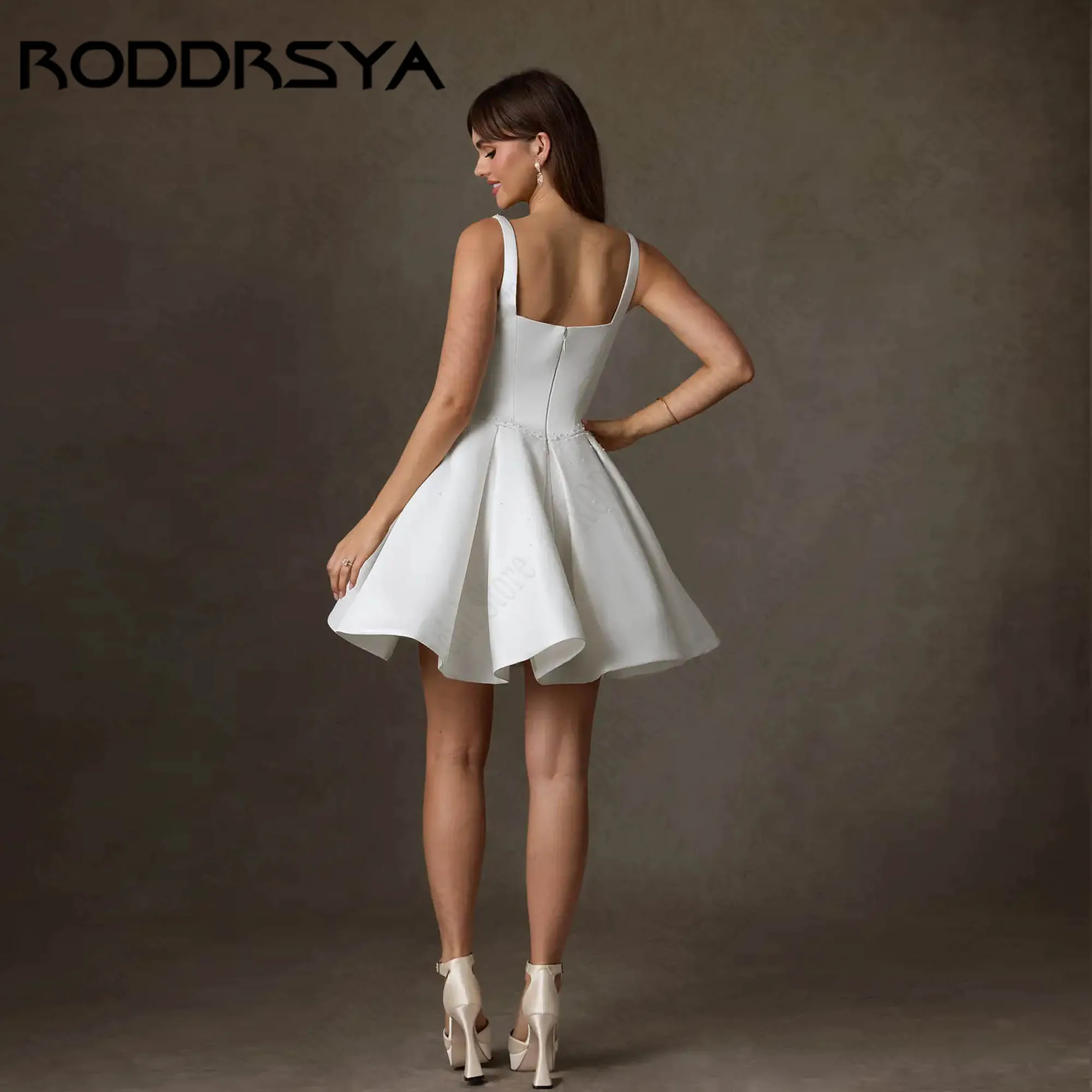 RODDRSYA White A-Line Mini Wedding Dress Sweetheart Satin Pearl Bride Party Gown Elegant Wide Straps vestido de novia Customized