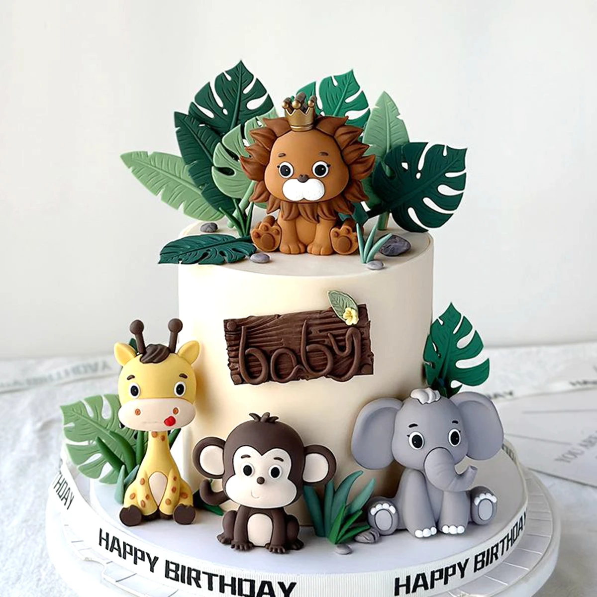 Wald Wildtier Kuchen Topper Giraffe Elefant Affe Löwe Kuchen Puppe Geschenk Ornamente Safari Dschungel Geburtstag Party Kuchen Kind Gefallen – Detail 1