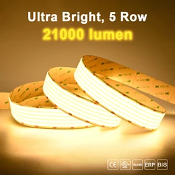 5 rijen hoge helderheid flexibele COB LED-strip 4300lm/m hoge dichtheid 1600 LEDs/m dimbare led-verlichting RA90 3000K 4000K 6500K DC24V