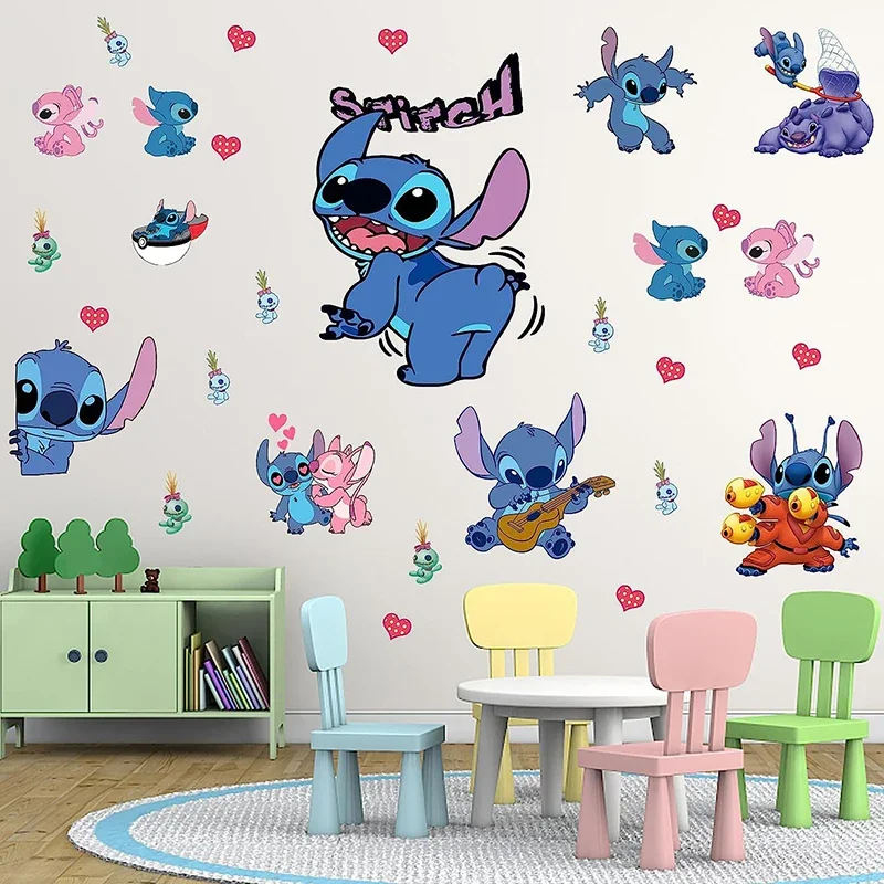 Stitch Cartoon Wall Stickers Children's Bedroom Wall Stickers Graffiti Self-Adhesive PVC Glass Cabinet Stickers Home Decoration