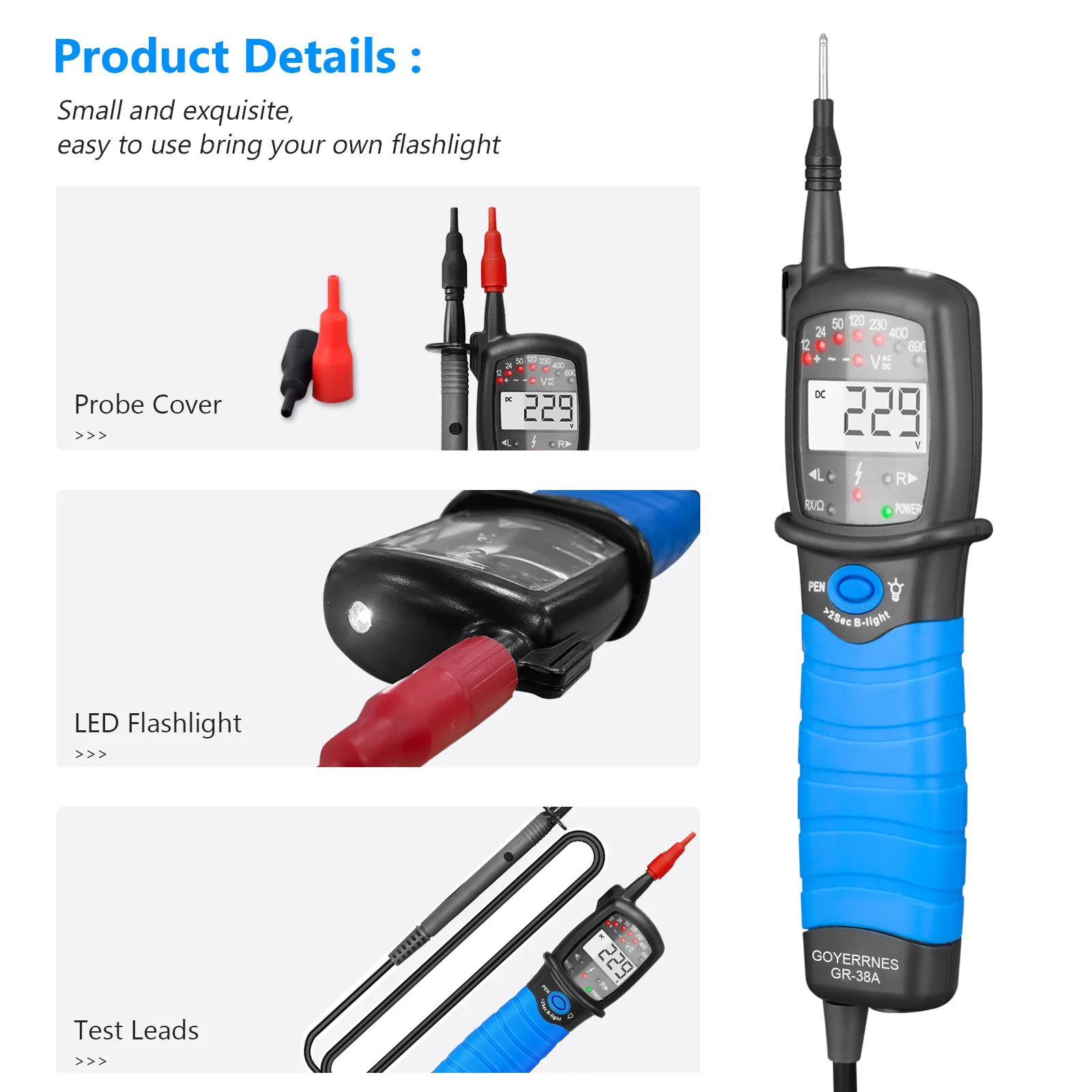 HP-38A Pen Type Multimeter Phase Rotation 690V TRMS NCV Auto Ranging Flashlight Backlight Data Hold Tester For Electrician Pro