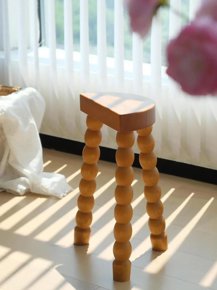 

French Retro Solid Wood Low Stool Mid-Ancient Side Table Storage Rack Home Doorway Shoe Changing Stool Furniture