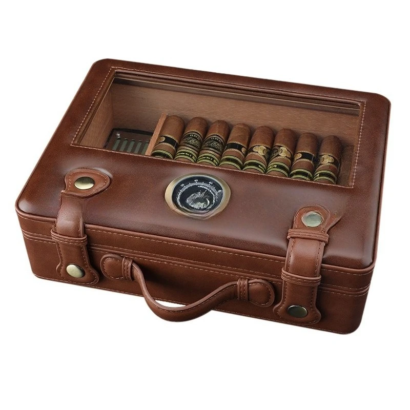 

Cigar Moisturizer Storage HandBag Large Capacity Portable Cedar Handbag Cigar Box with Transparent Sunroof and Hygrometer