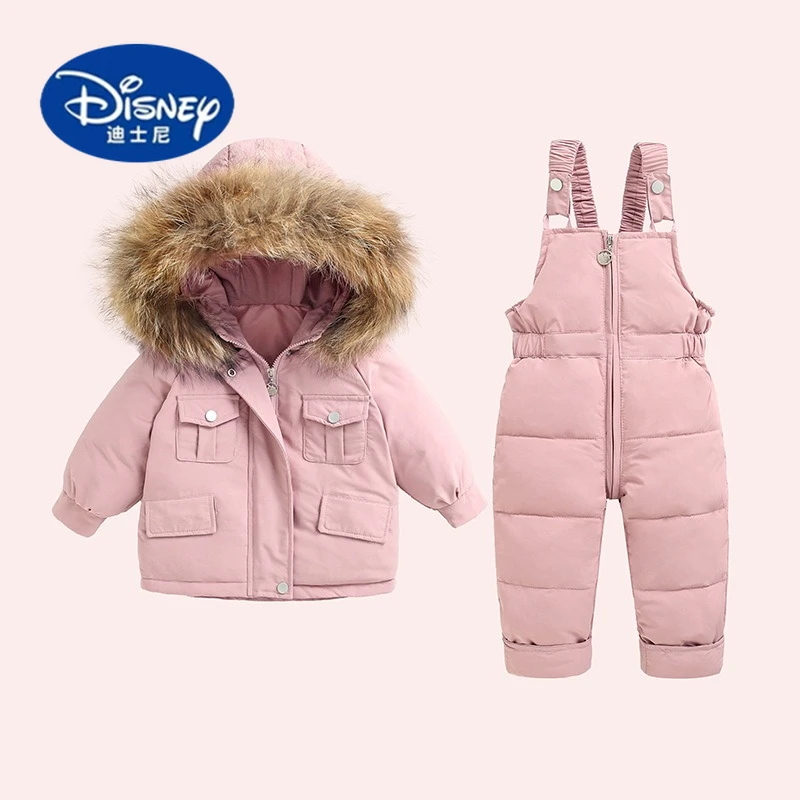 

Детский бархатный костюм с перьями Disney 2025 года, утепленный комплект для девочек, зимняя одежда из двух предметов для детей от 1 до 5 лет