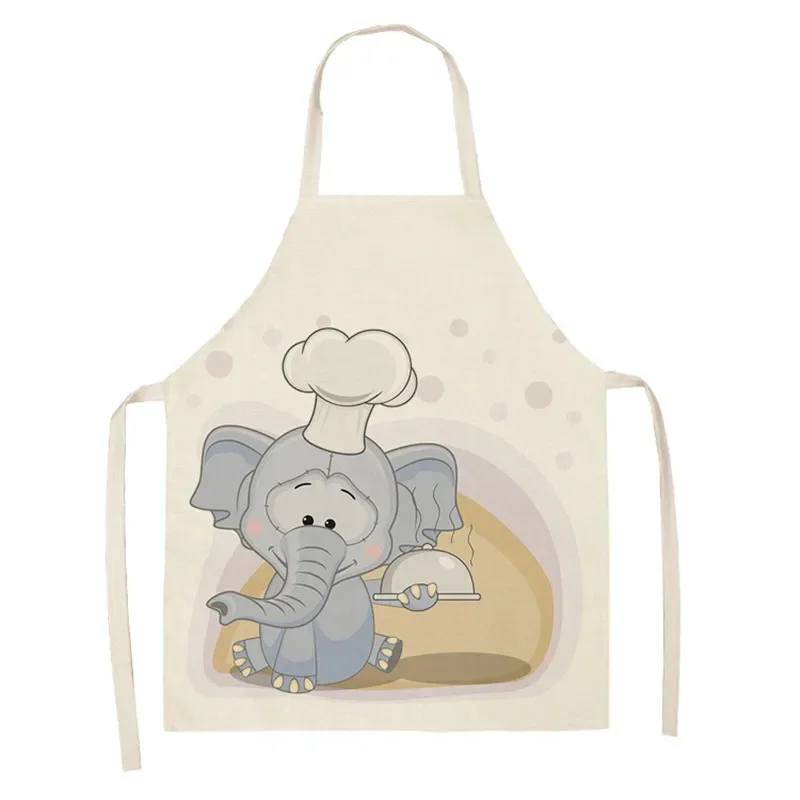 Cartoon Animal Elephant Pattern Children Adult Sleeveless Apron Linen Anti-fouling Apron Household Cleaning Kitchen Accessories