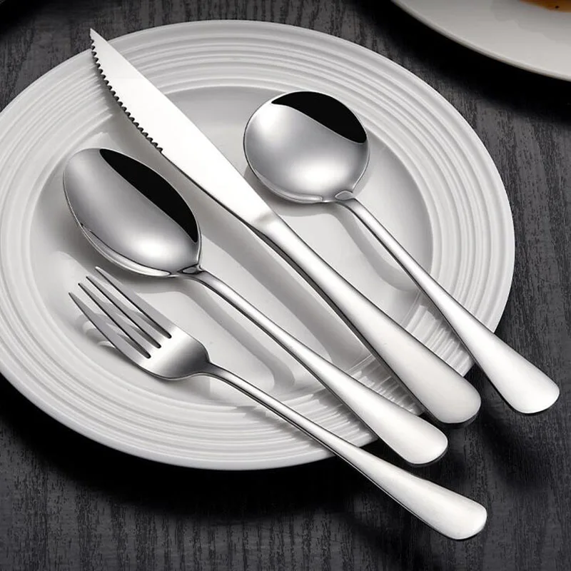 4Pcs/Set Stainless Steel Tableware Set Flatware Thicken Metal Fork Knife Spoon Set for Kitchen Dinner Supply view 4