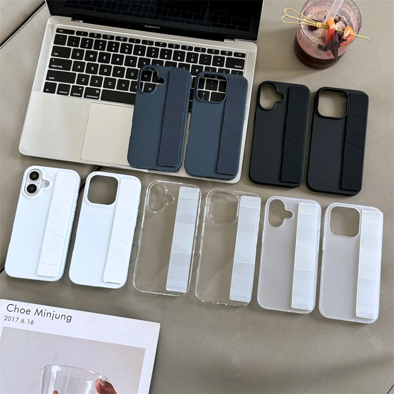 Luxury Soft Silicone Wrist Strap Hard PC Phone Case For iPhone 16 15 14 Plus 13 12 Pro Max 11 Ultra Thin Matte Shockproof Cover