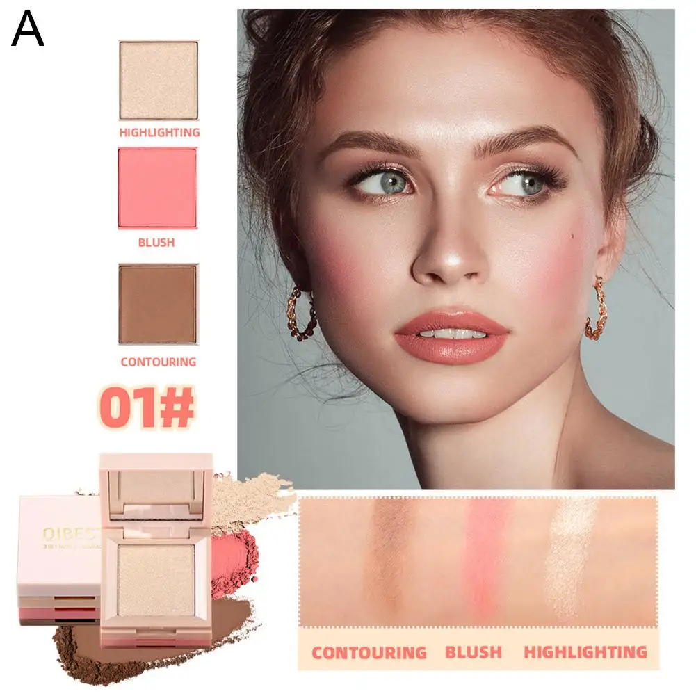 3-In-1 Gezichts Make-Up Doos Hoogtepunt Blush Contouren Matte Oogschaduw Niet-Vliegende 3d Parelmoer Gepolariseerde Palett Natuurlijke Powd T7d5