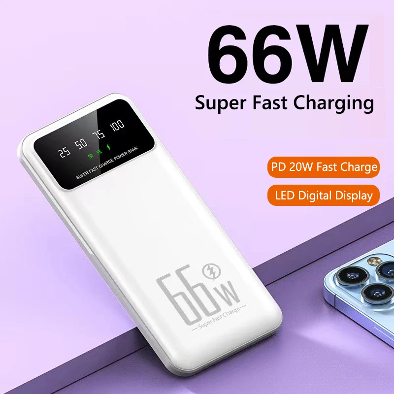 Power Bank 30000mAh 2 USB Outputs 66W Fast Charge Portable Charger Powerbank for iPhone 15 14 11 Samsung Huawei Xiaomi Poverbank