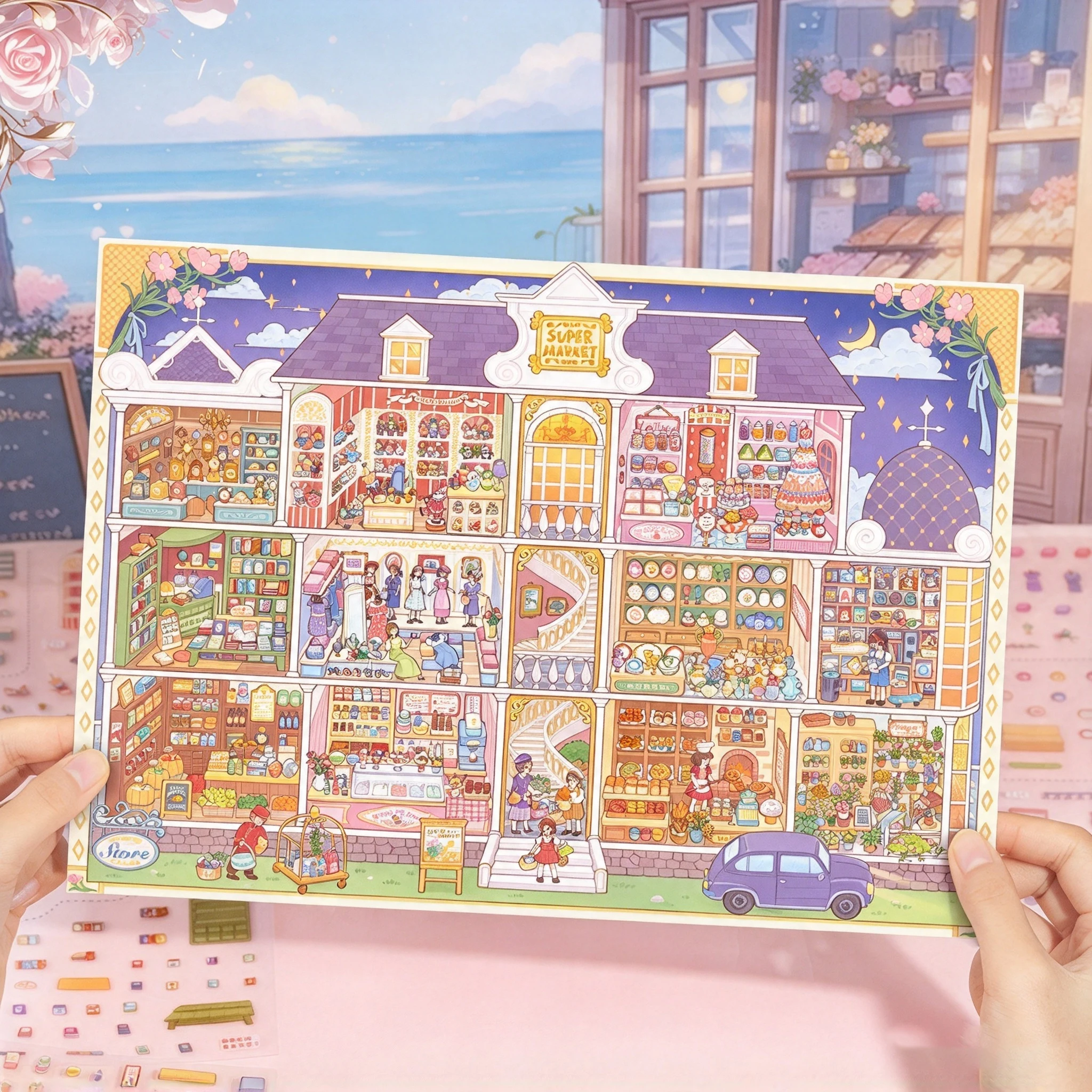 Micro City Mall Build‑Your‑Own Scene Sticker Set Over 300 Mini Elements Cozy Night Market Villa Background Decorative Stickers F