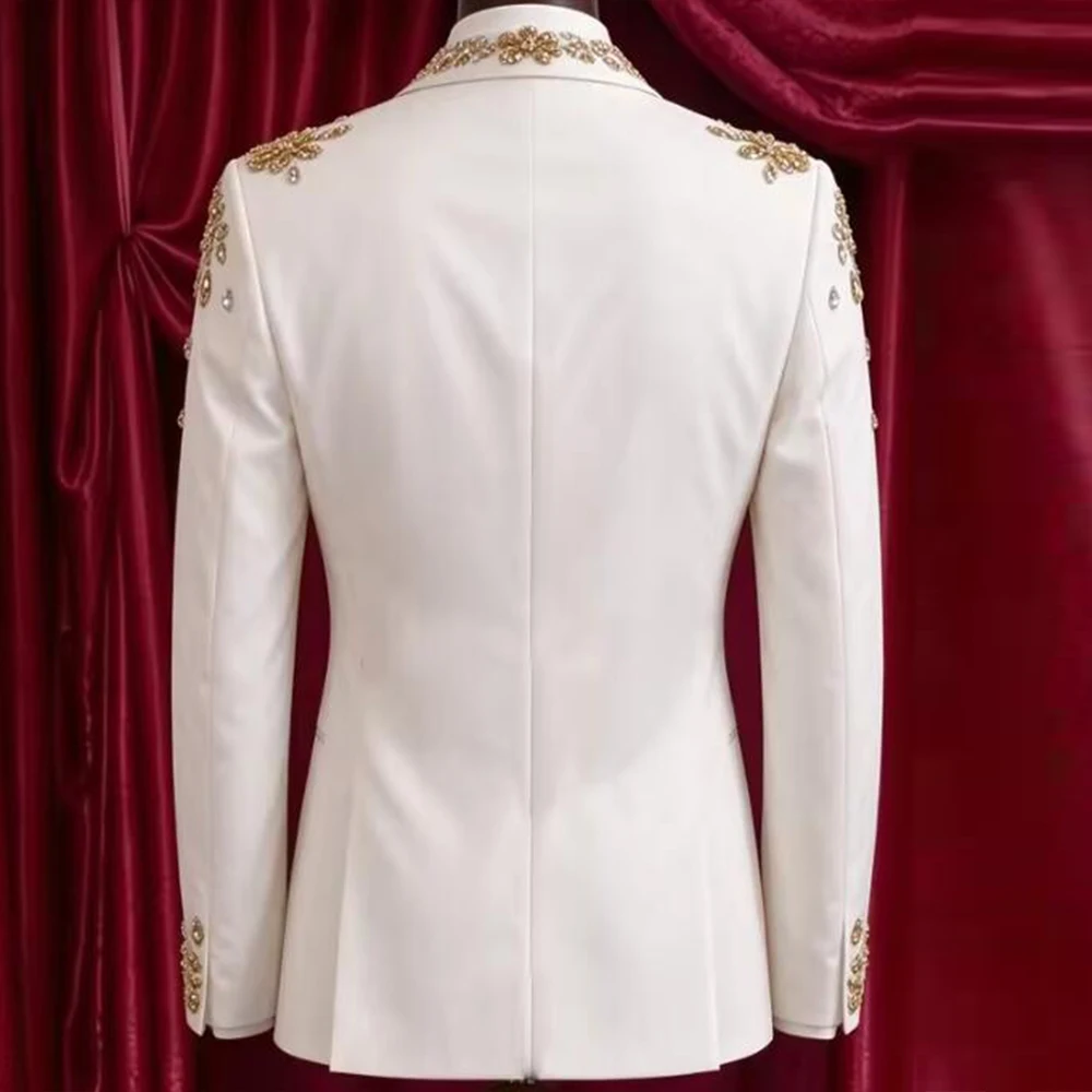 Groom Wear Wedding Tuxedos Suits Luxury Crystal Rhinestones One Button Formal Prom Blazer Customized Man Banquet Outfits 2 Pcs