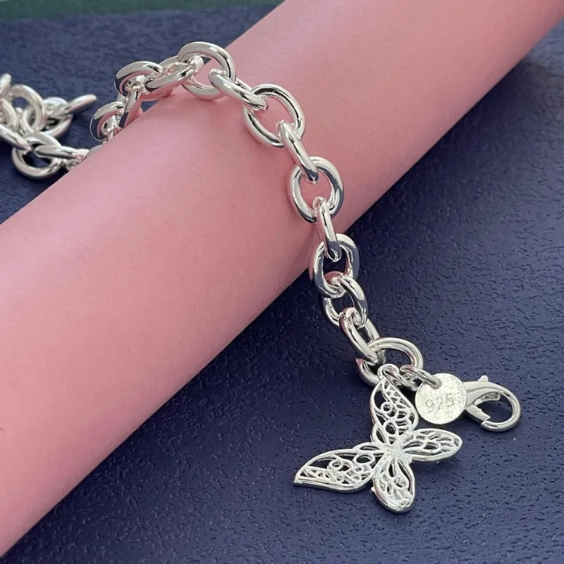 

Creative 925 sterling Silver Butterfly Bracelet for women lady men DIY Jewelry New Original Street Versatile Engagement Gifts