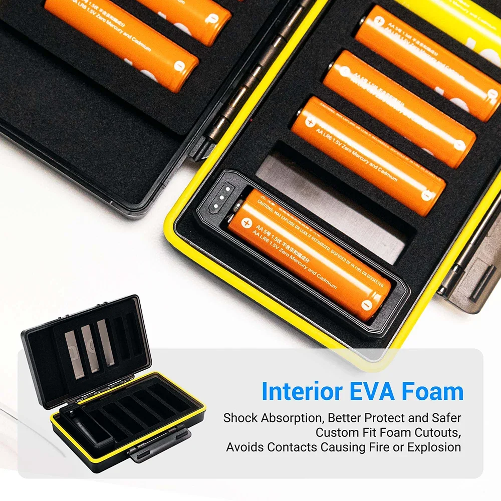 JJC AA/AAA Battery Case Box Holder with Battery Tester Weterproof Hard Shell Organizer for 8 AA & 2 AAA Storage Case Holder