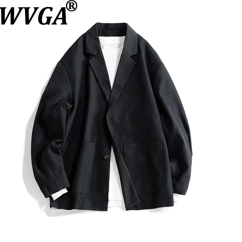 

Мужской пиджак WVGA: новинка сезона весна-осень, модный повседневный блейзер с отложным воротником, в темном стиле, с длинными рукавами, модель W19843