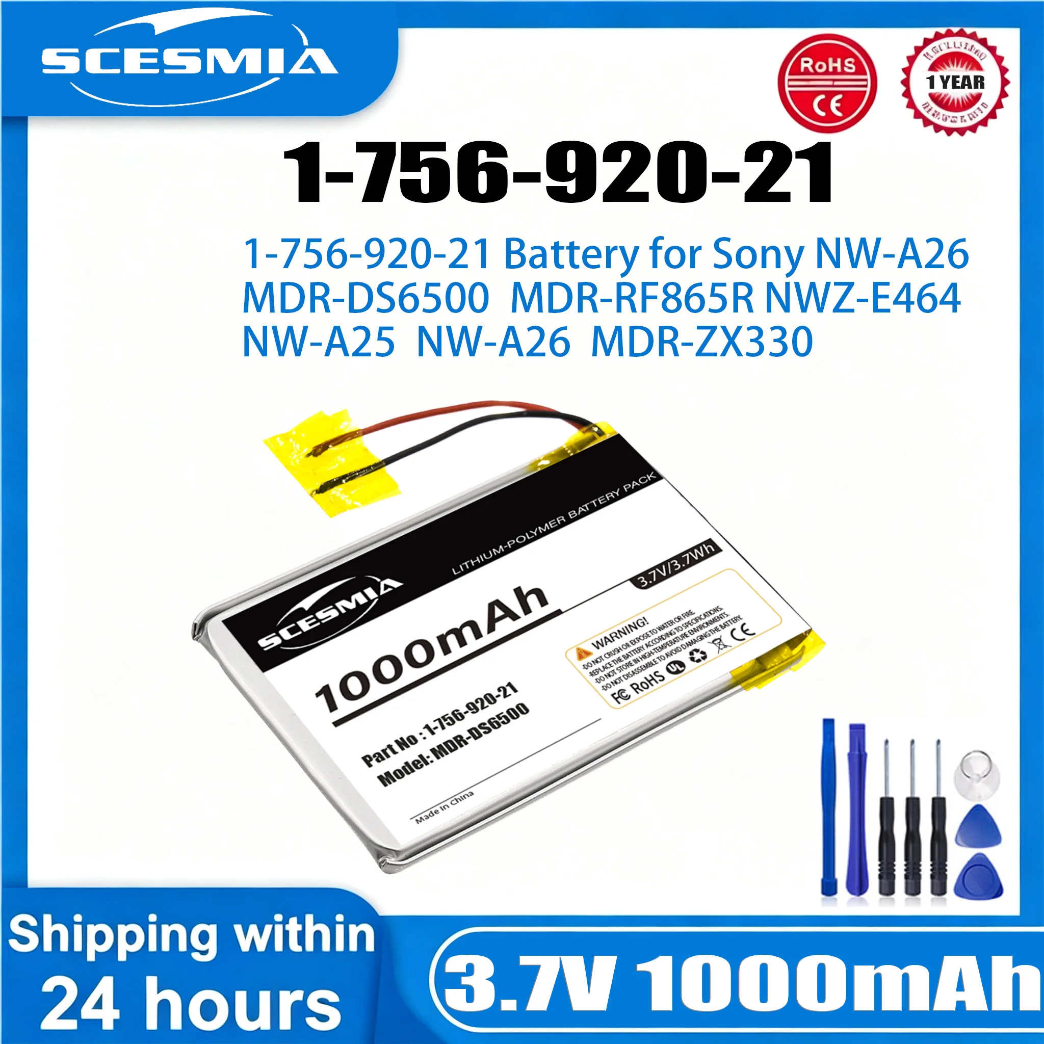

1000mAh LIS1427HEPCC 423350 Battery For Sony Mdr-Xb650bt Mdr-Xb950b1 Mdr-Xb950bt MDR-DS6500 Nwz-E463 Nwz-E464 Player