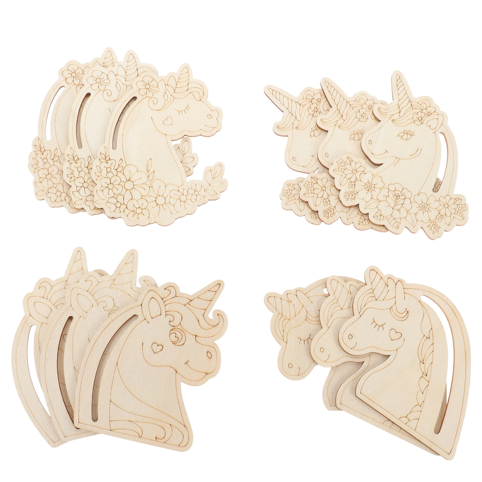 

12pcs Painted Wood Chips Unfinished Wooden Unicorn Crafts Blank Carving Tags 3mm Poplar Board Diy Hanging Decorations