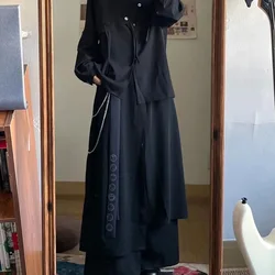 Mens Gothic Culottes Irregular Double Layer Japanese Samurai Skirt Ribbon Chain Loose Casual Hakama Pants Men'S Clothing Unisex