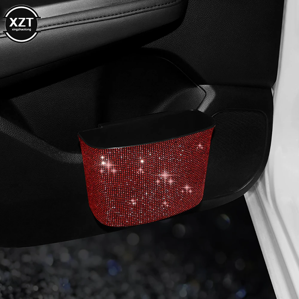 Creative Car Trash Can Rhinestone Sorage Organizer Auto Door Hanging Trash Bin Car Interior Accessories Garbage Cleaning Bucket