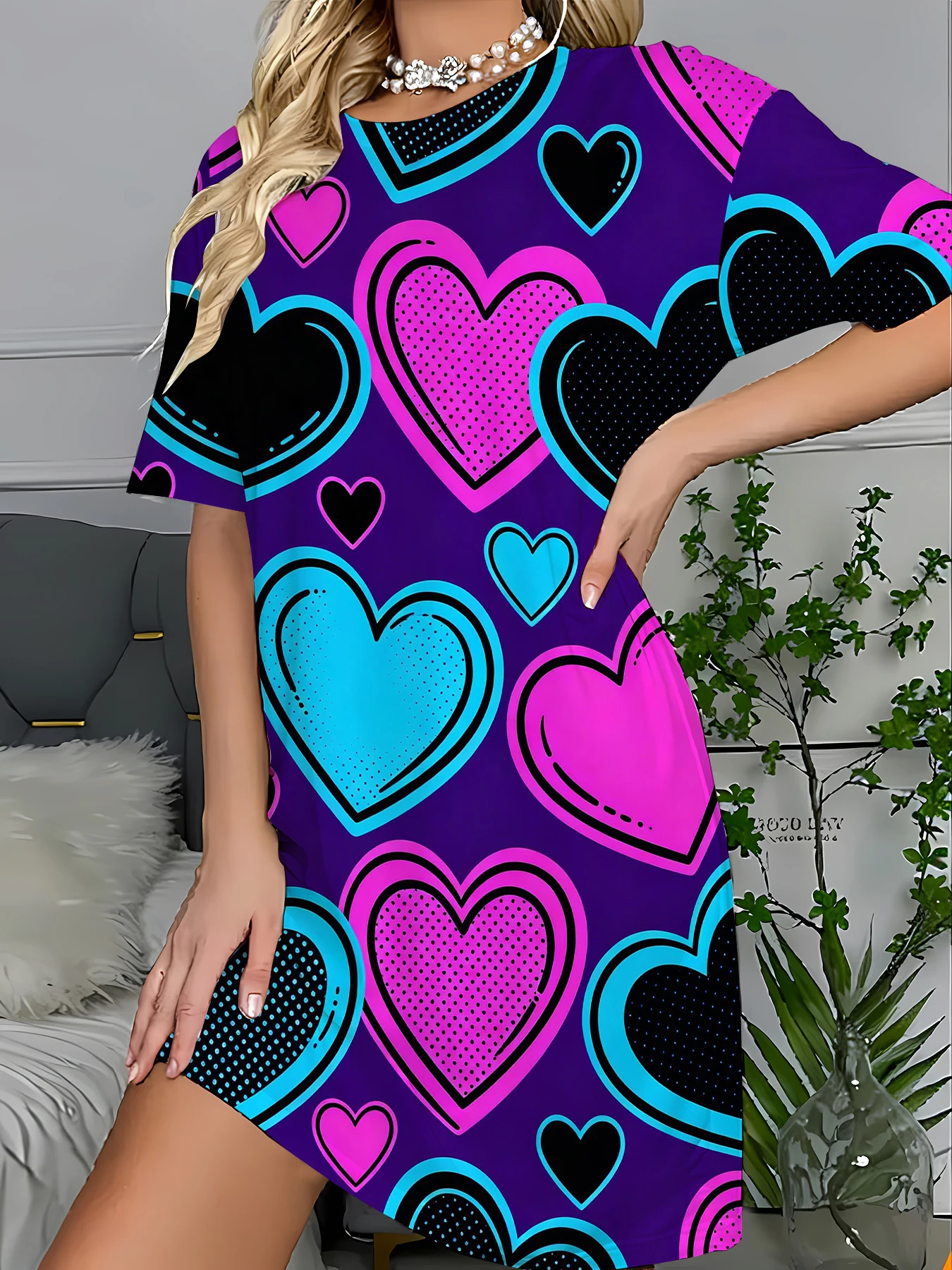Women's Striped Print Sleep Dress Loose Knit Nightgown Cozy Summer Lounge