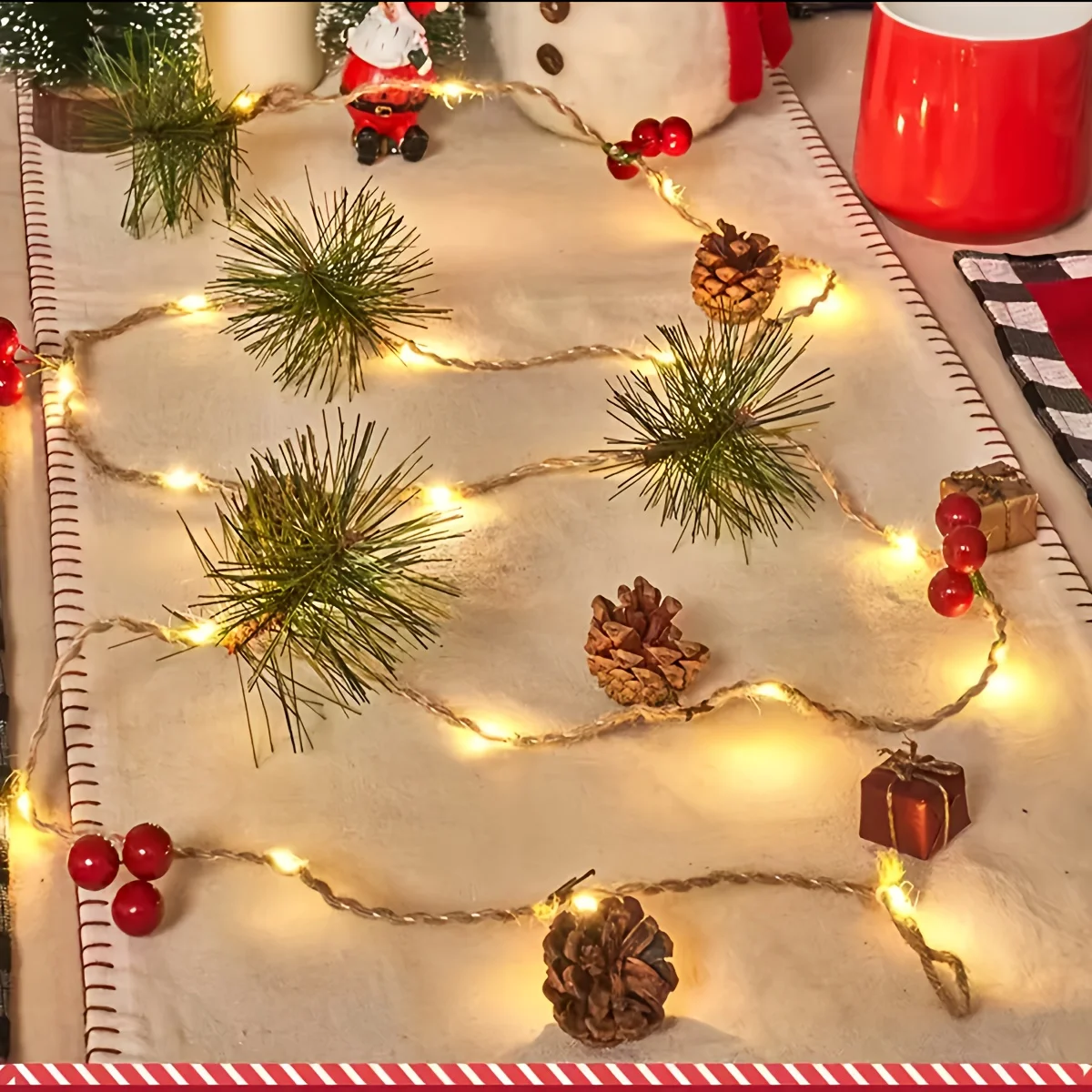 Rattan LED Light String 2M 20 LED Christmas Pine Cone Bell Pine Needle Red Fruit Room Decorative LED Garland Light Fairy Lights