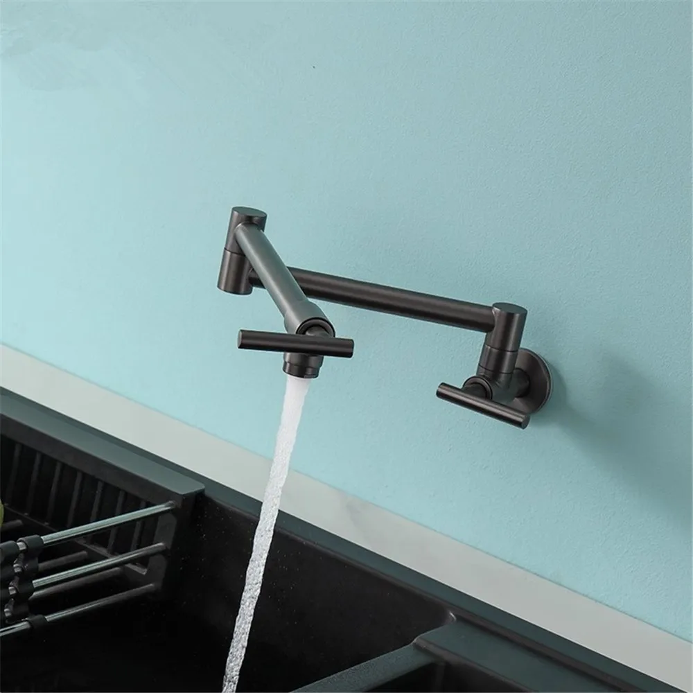 Tuqiu Rose Gold Pot Filler Tap Wall Mounted Foldable Kitchen Faucet Single Cold Sink Tap Rotate Folding Spout Chrome Gold Brass view 4