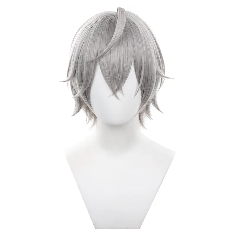 Zenless Zone Zero Wise Cosplay pelucas Wise 30cm pelo sintético corto gris hombres Cos pelo para fiesta Halloween + gorro de peluca